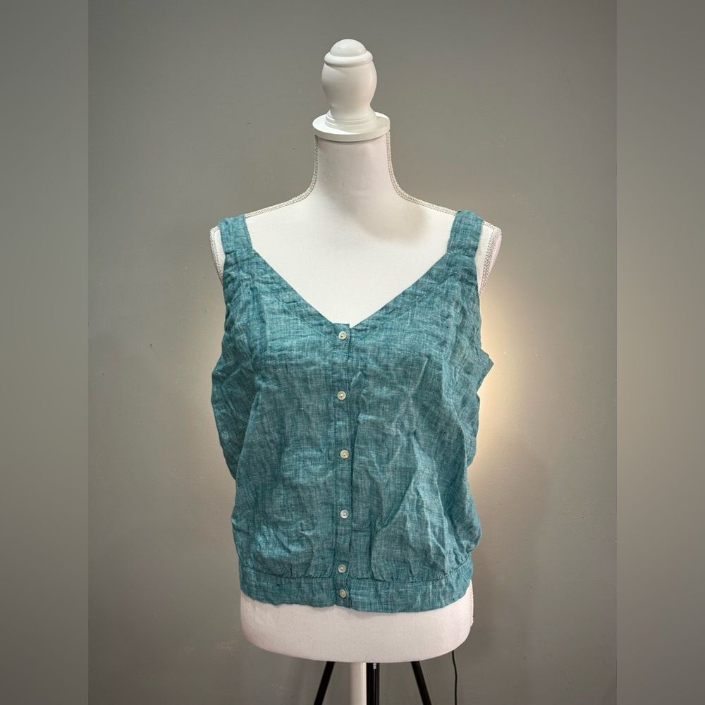 SALE! Green Chambray Isaac Mizrahi Linen Tank Size L EUC